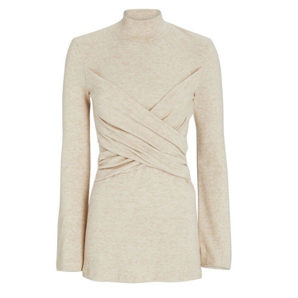 Sabina Musayev Women’s Ivory Ruched Sylvia Sweater Size Small Heather Rib Knit